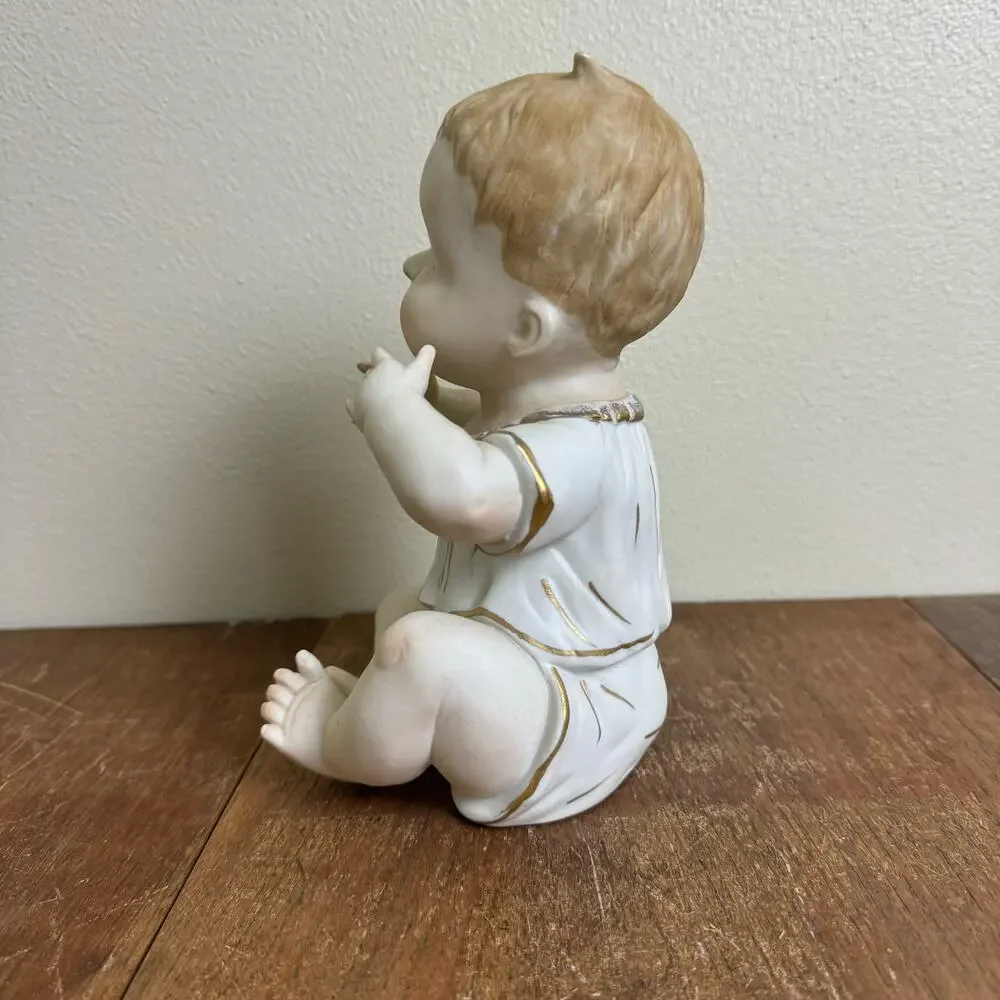 Vintage Bisque Porcelain Baby Boy with‎ gold accents nursery shelf decor